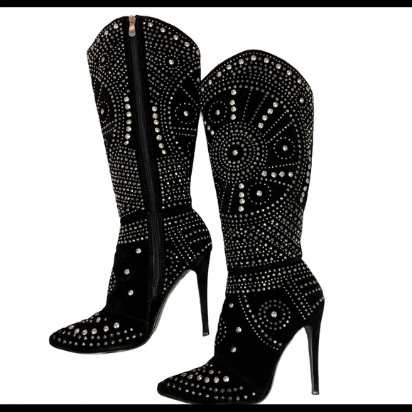 Western black cowgirl Embellished high heel boots - Picture 2 of 16